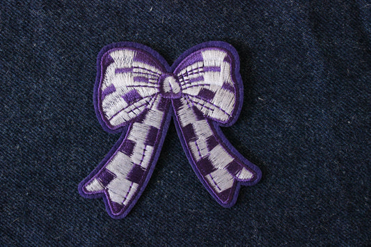 Purple Check Bow Iron on Patch
