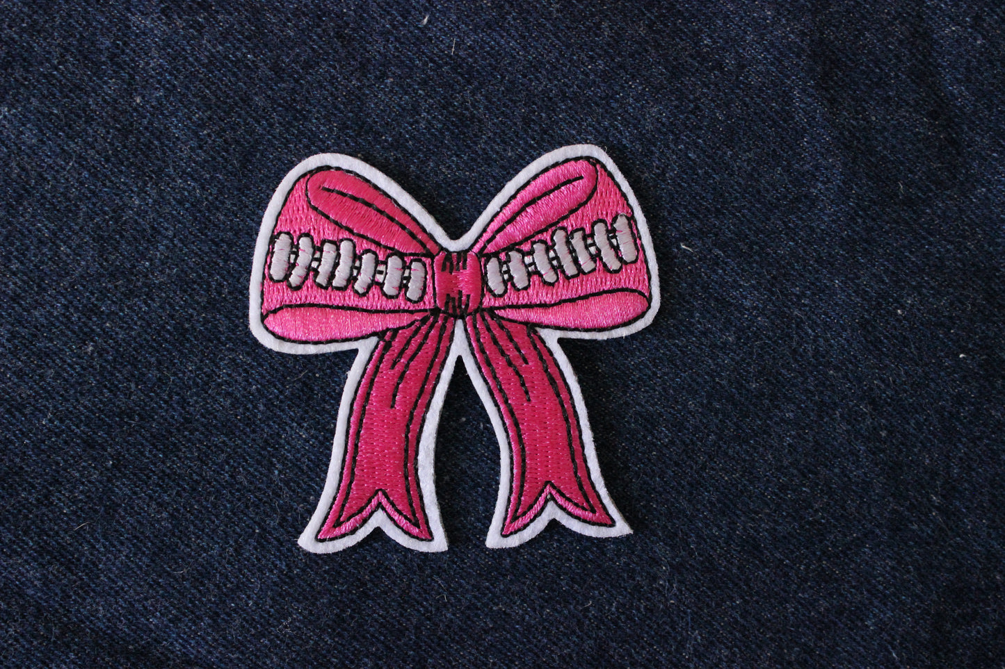Pink Football Bow Iron on Patch