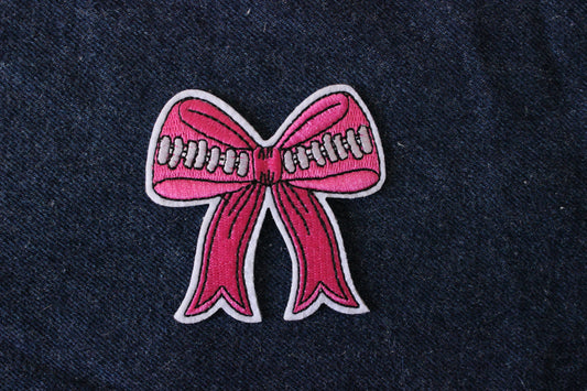 Pink Football Bow Iron on Patch